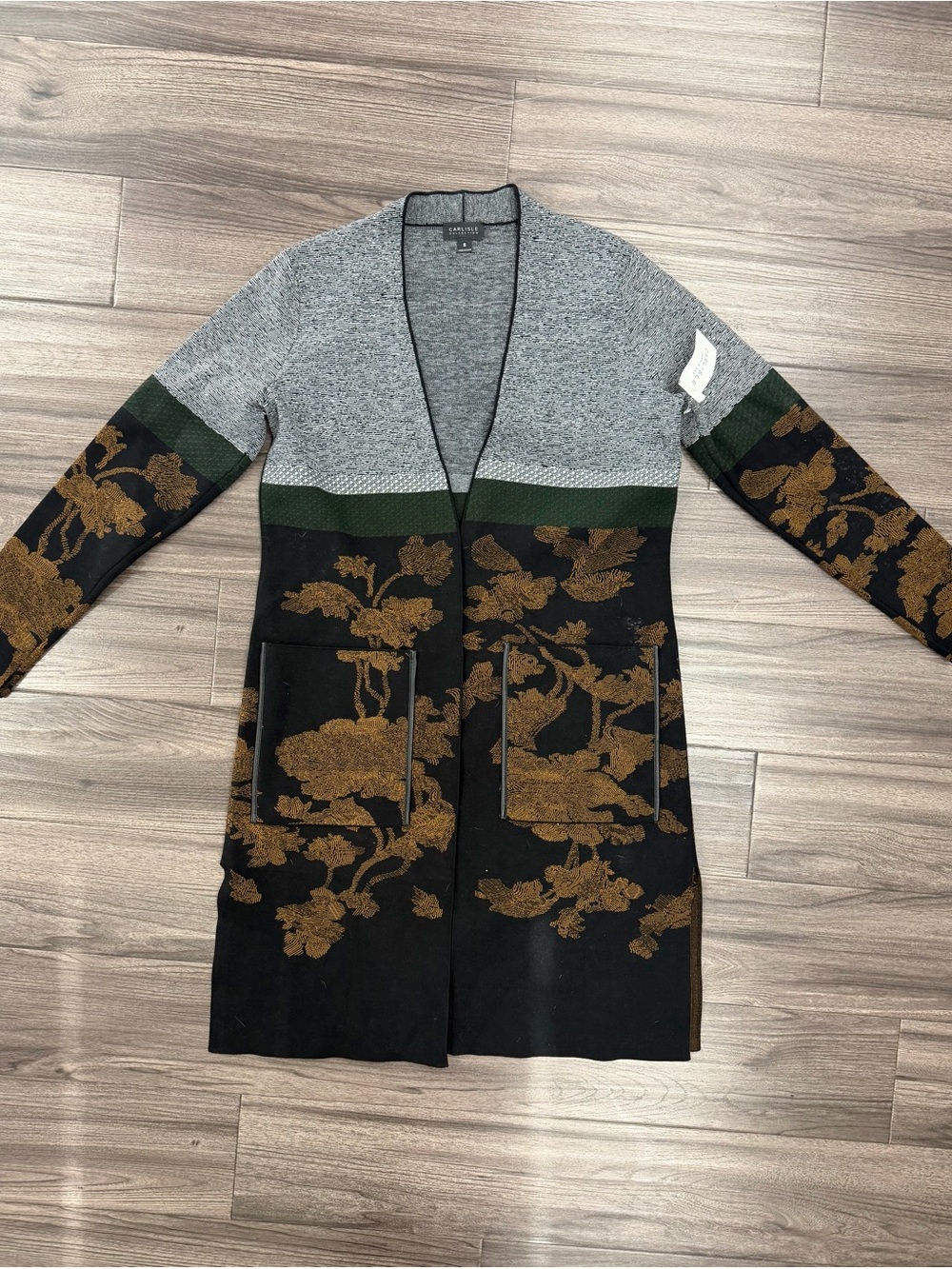 NWT Carlisle Collection Long Floral Knit Cardigan - Size Small